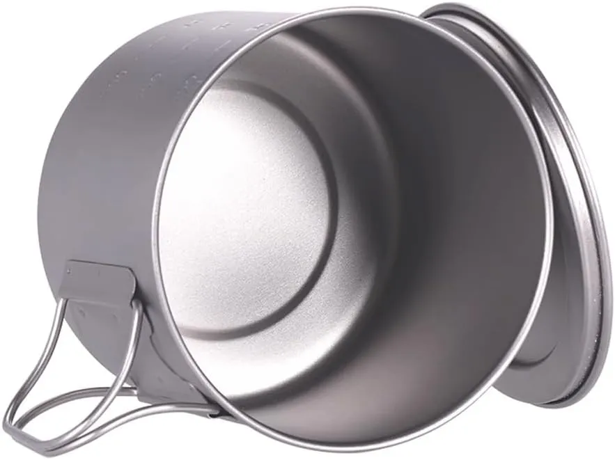 HXBER Camping Titanium Pot Backpacking Pot with Lid and Folding Handles for Outdoor Camping Hiking