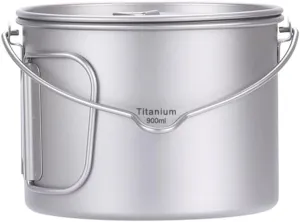 HXBER Camping Titanium Pot Backpacking Pot with Lid and Folding Handles for Outdoor Camping Hiking