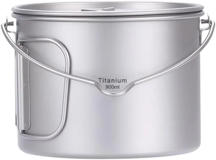 HXBER Camping Titanium Pot Backpacking Pot with Lid and Folding Handles for Outdoor Camping Hiking