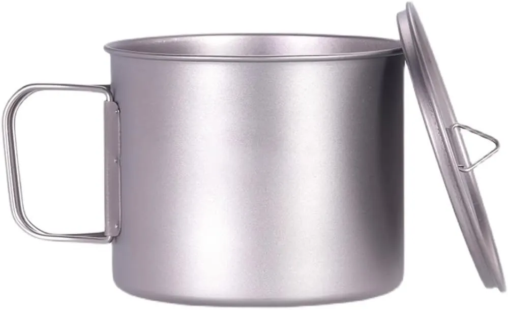 HXBER Camping Titanium Pot Backpacking Pot with Lid and Folding Handles for Outdoor Camping Hiking