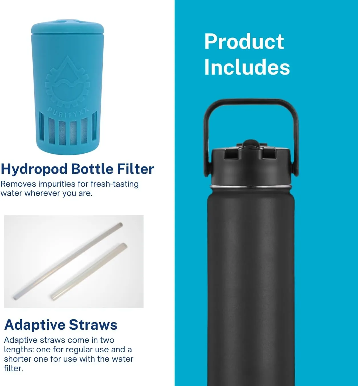 HydroBottle | Stainless Steel Filtered Water Bottle, 24 oz | BPA-Free, Removes Lead, Chlorine, Arsenic, VOCs | Filter Lasts 3 Months, Replaces 568 Plastic Bottles (Black)