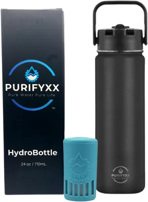 HydroBottle | Stainless Steel Filtered Water Bottle, 24 oz | BPA-Free, Removes Lead, Chlorine, Arsenic, VOCs | Filter Lasts 3 Months, Replaces 568 Plastic Bottles (Black)