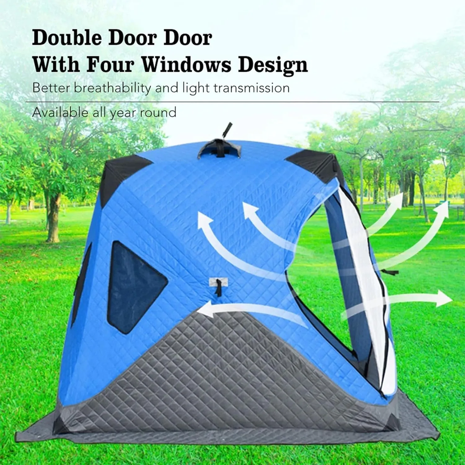 Ice Fishing Shelter, Insulated Pop-Up Tent for 3-4 People, Portable Windproof Ice Fishing Shanty, Easy Setup Large Ice Shack for Winter Fishing Adventures