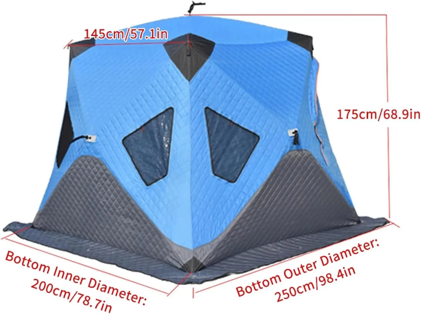 Ice Fishing Shelter, Insulated Pop-Up Tent for 3-4 People, Portable Windproof Ice Fishing Shanty, Easy Setup Large Ice Shack for Winter Fishing Adventures