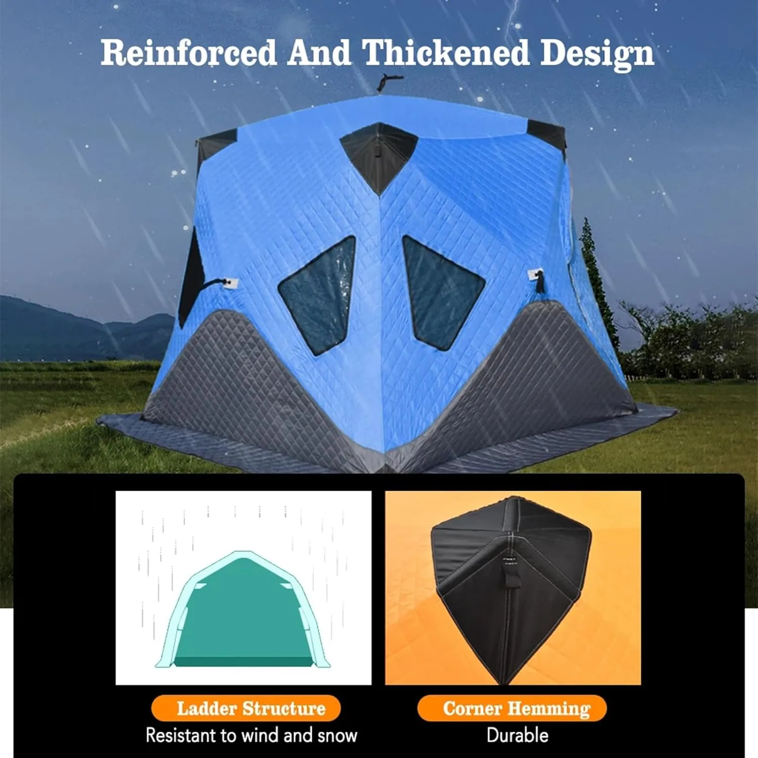 Ice Fishing Shelter, Insulated Pop-Up Tent for 3-4 People, Portable Windproof Ice Fishing Shanty, Easy Setup Large Ice Shack for Winter Fishing Adventures
