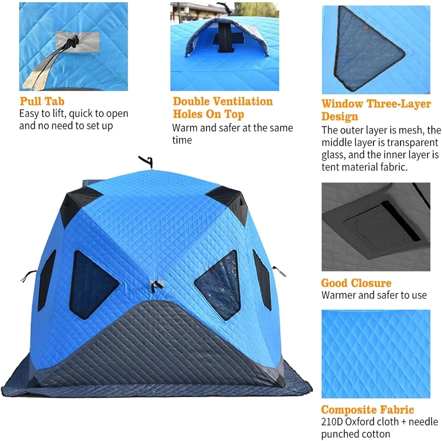 Ice Fishing Shelter, Insulated Pop-Up Tent for 3-4 People, Portable Windproof Ice Fishing Shanty, Easy Setup Large Ice Shack for Winter Fishing Adventures