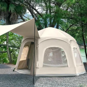 Inflatable Tents for Camping, Blow Up Tent with Hand Pump, 3-4 Person Air Glamping Tent with Canopy, Easy Setup 4 Season Waterproof Windproof Outdoor Glamping House