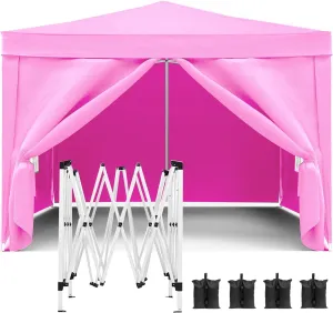 Instant Outdoor Shelter with Removable Sidewalls, Waterproof 10'' Folding Canopy for Events, Parties, and Camping, Pink