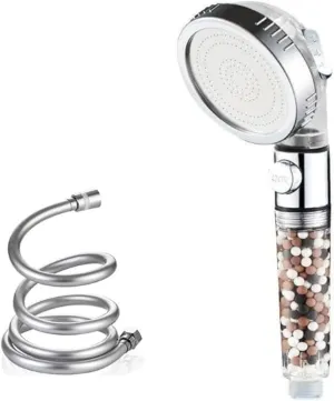 Ionic Shower Head 2.0   Hose | Ecowater Spa Showerheads for Dry Hair & Skin | 3 Settings High Pressure Water Saving Showerhead with Filter Beads