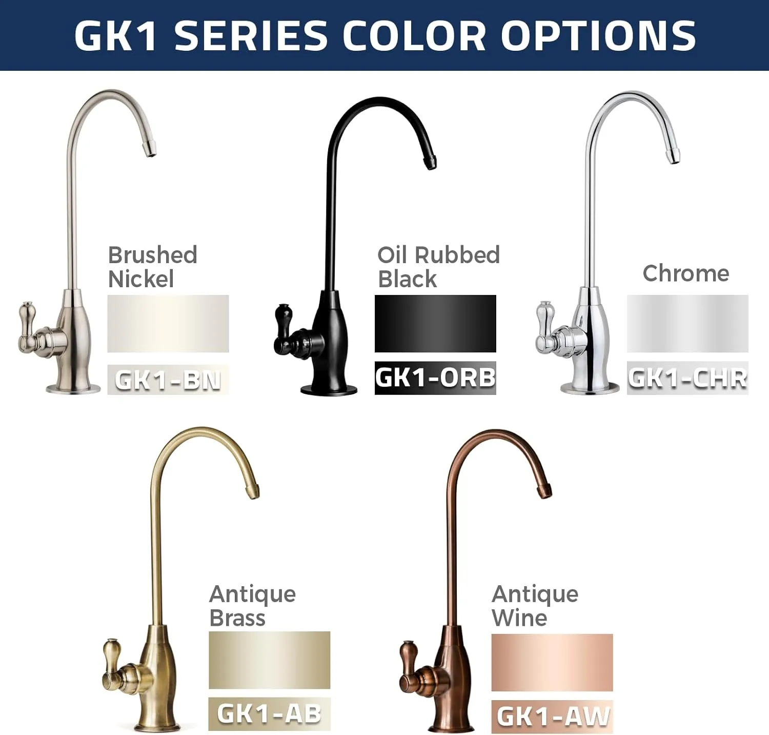 iSpring GK1-BN Heavy Duty Reverse Osmosis Faucet, High Spout Kitchen Bar Sink Drinking Water Faucet, Contemporary Style RO Faucet, Brushed Nickel