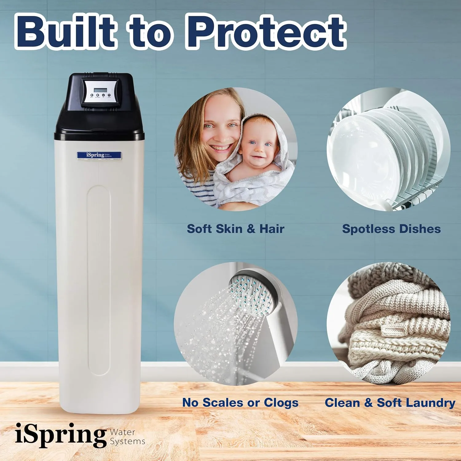 iSpring Whole House Water Softener System with Backwash Feature - 45,000 Grain High Capacity for Households and Business, Model: WCS45KG