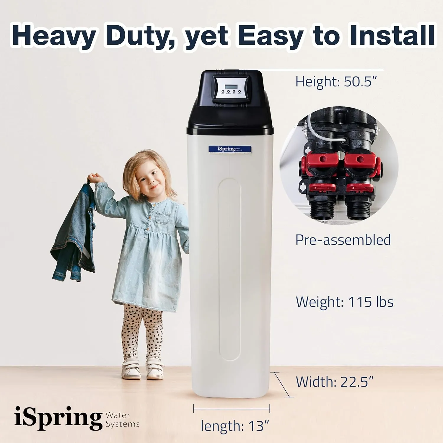 iSpring Whole House Water Softener System with Backwash Feature - 45,000 Grain High Capacity for Households and Business, Model: WCS45KG