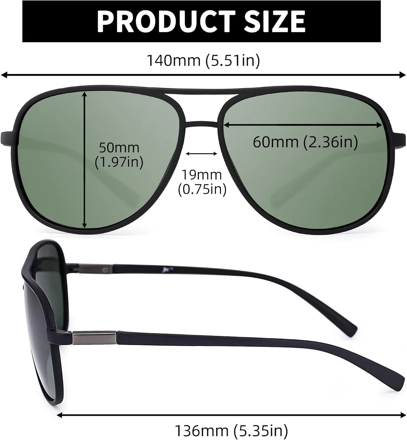 JM Retro Polarized Aviator Sunglasses for Men Women Tangle Free Oversized Plastic Sunglasses UV400 Protection