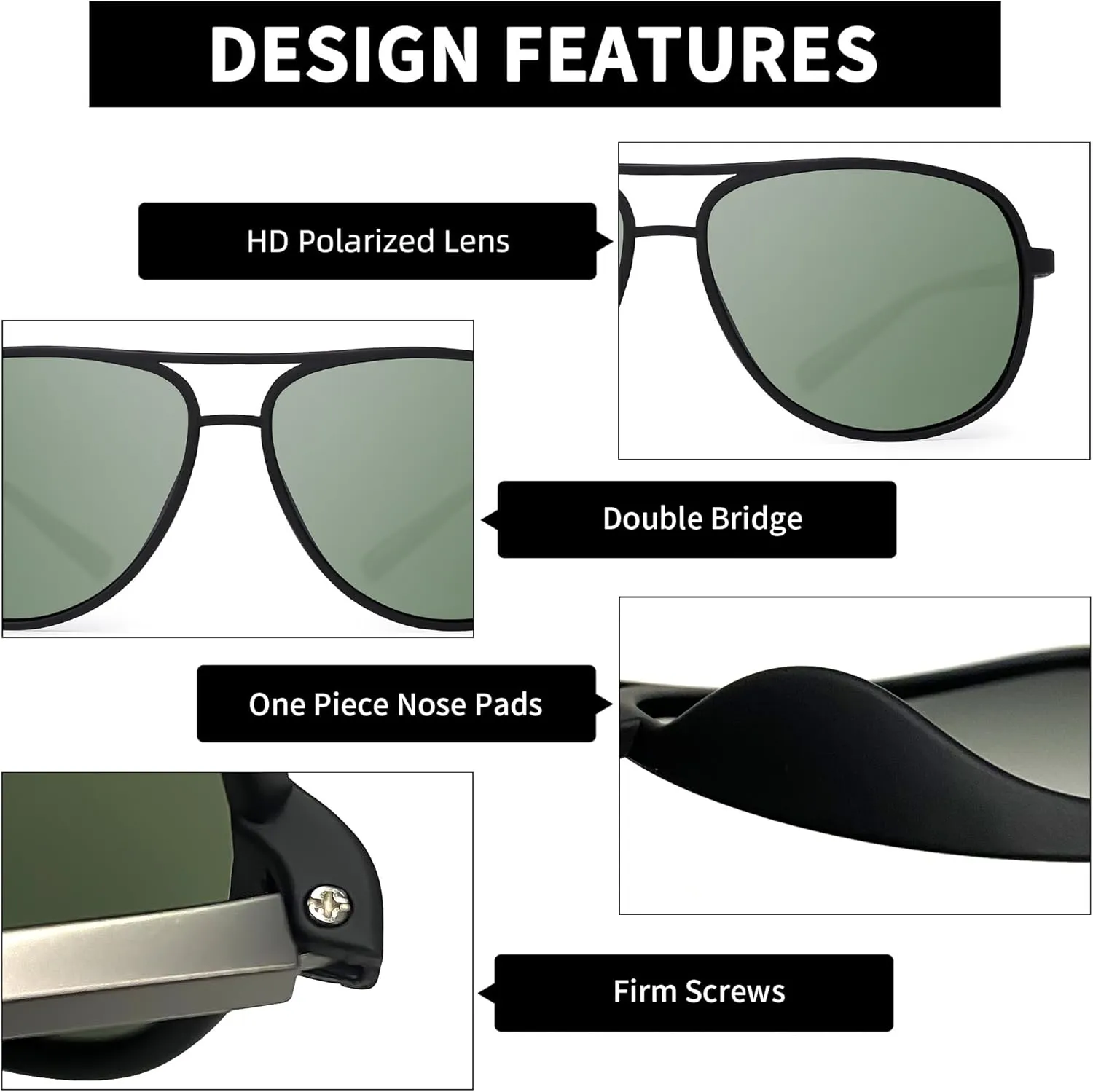 JM Retro Polarized Aviator Sunglasses for Men Women Tangle Free Oversized Plastic Sunglasses UV400 Protection
