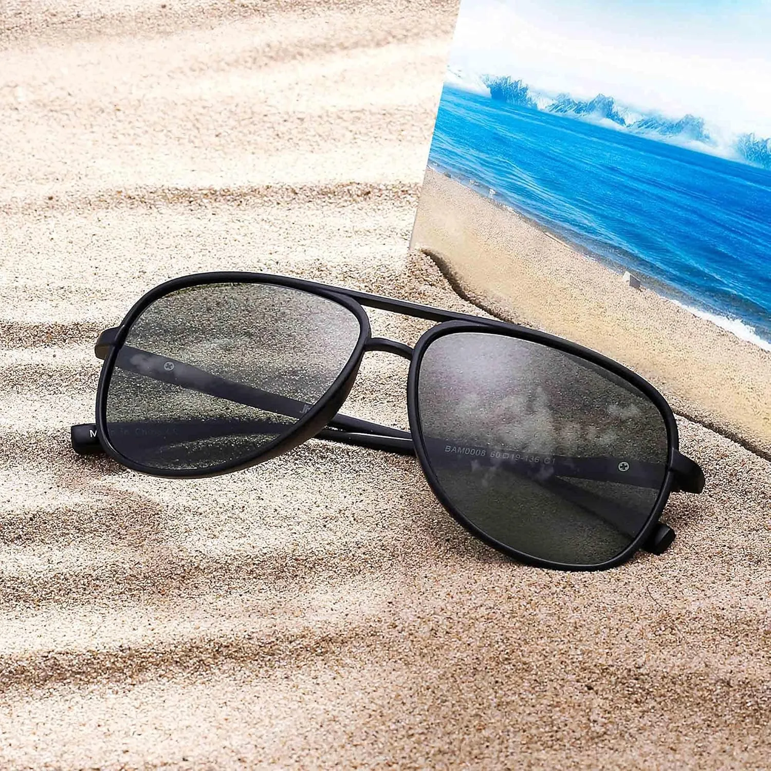 JM Retro Polarized Aviator Sunglasses for Men Women Tangle Free Oversized Plastic Sunglasses UV400 Protection