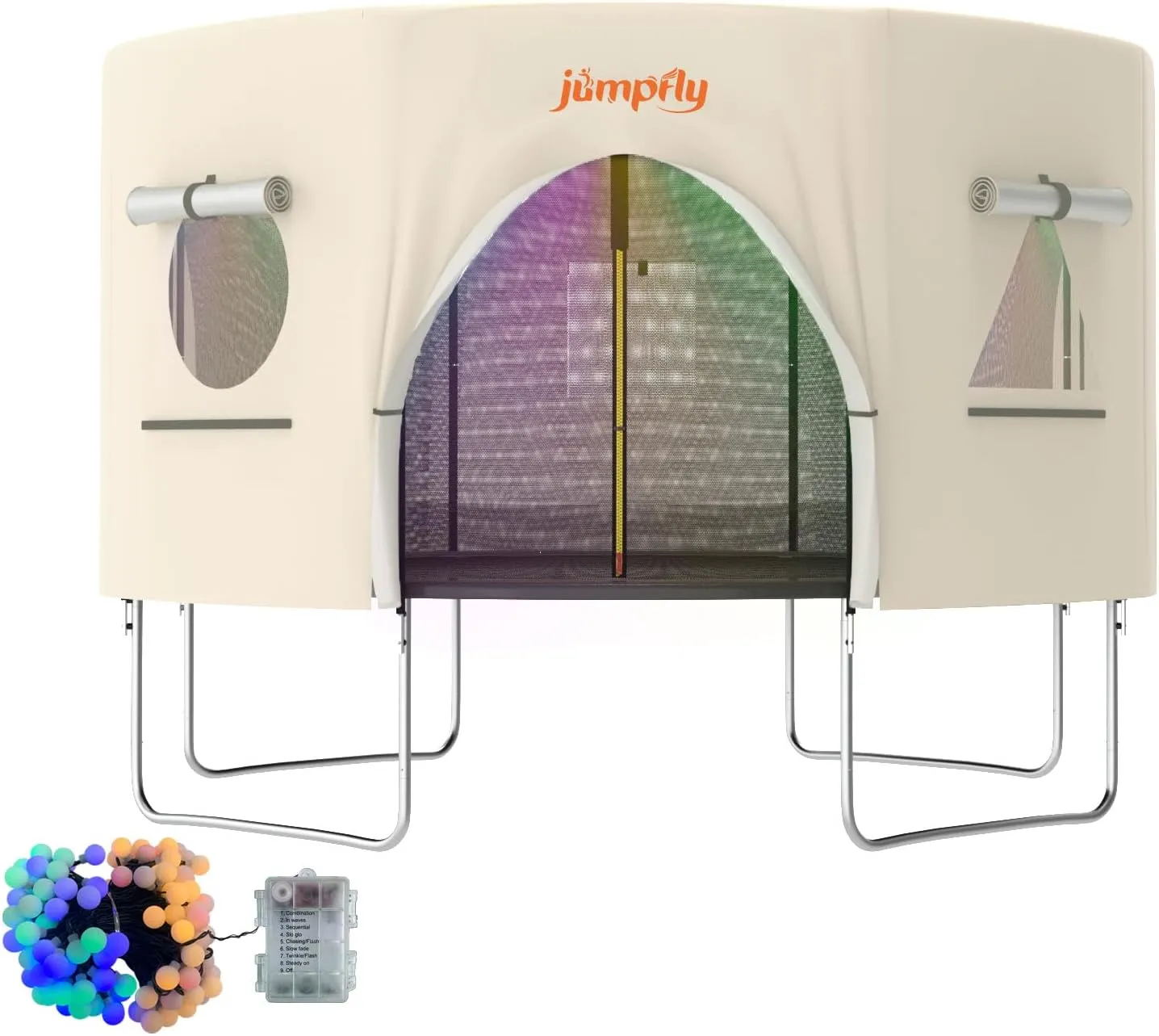 jumpfly 12FT Trampoline Tent For Kid(Tent Only),Fit For 8 Straight Poles Round Trampoline,Trampoline Shade Cover With LED Light,Outdoor Trampolien Accessories Canopy,Anti-Tear,Camping,Black/LightBrown