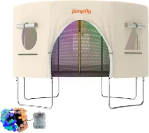 jumpfly 12FT Trampoline Tent For Kid(Tent Only),Fit For 8 Straight Poles Round Trampoline,Trampoline Shade Cover With LED Light,Outdoor Trampolien Accessories Canopy,Anti-Tear,Camping,Black/LightBrown