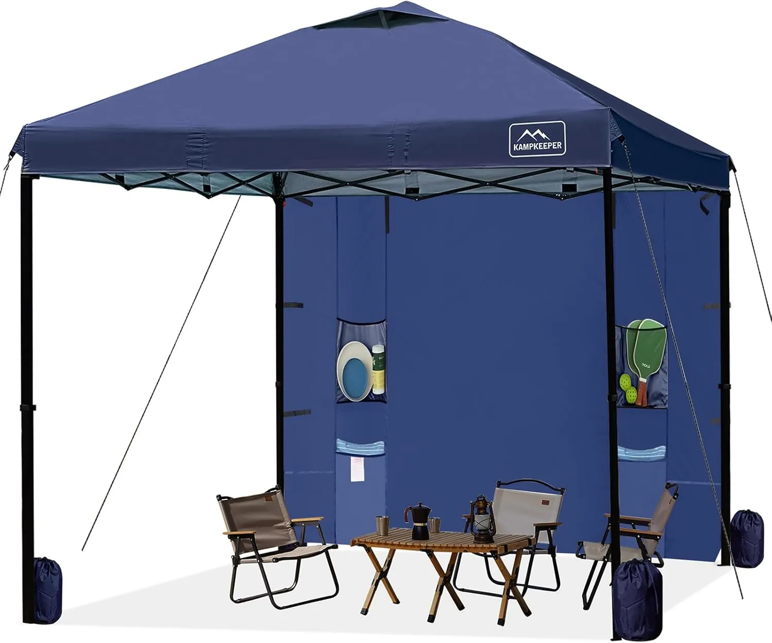 KAMPKEEPER 10x10 Pop Up Canopy Tent with Sidewall - Easy Setup Sun Shelter, Outdoor Shade with Vented Roof for Backyard | UV & Rain Portable Instant Camping Beach Canopy Tents (Navy Blue)