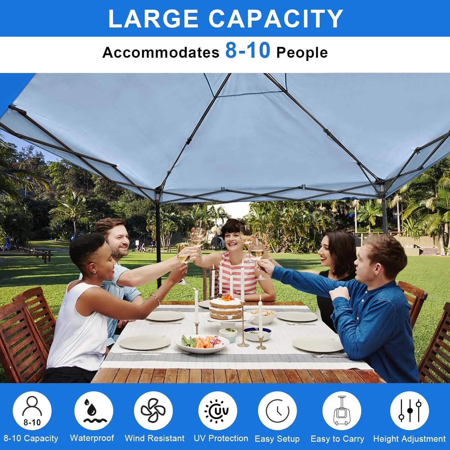 KAMPKEEPER 10x10 Pop Up Canopy Tent with Sidewall - Easy Setup Sun Shelter, Outdoor Shade with Vented Roof for Backyard | UV & Rain Portable Instant Camping Beach Canopy Tents (Navy Blue)