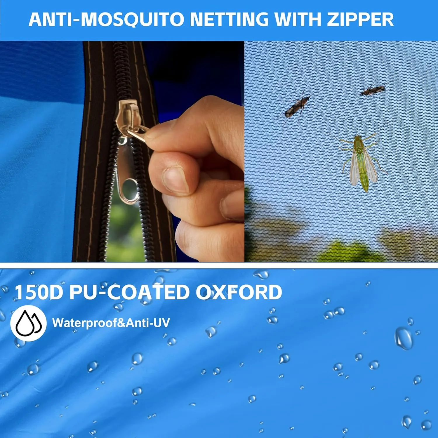 KAMPKEEPER 10x10 Pop Up Canopy with Mosquito Netting,Instant Outdoor Screen Tent Sun Shade for Events Patio Camping Picnic,Gazebo with 4 Sandbags,1 Wheeled Bag(Light Blue)