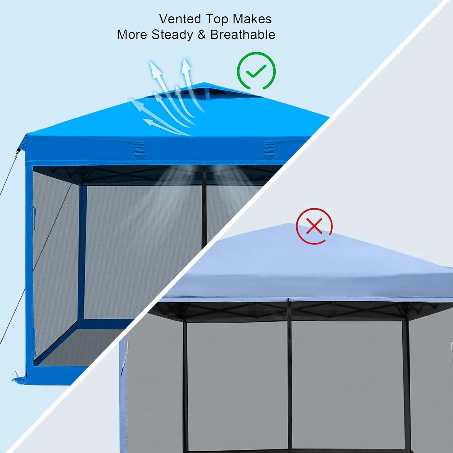KAMPKEEPER 10x10 Pop Up Canopy with Mosquito Netting,Instant Outdoor Screen Tent Sun Shade for Events Patio Camping Picnic,Gazebo with 4 Sandbags,1 Wheeled Bag(Light Blue)