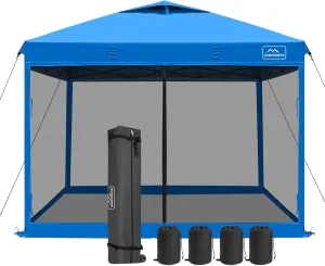 KAMPKEEPER 10x10 Pop Up Canopy with Mosquito Netting,Instant Outdoor Screen Tent Sun Shade for Events Patio Camping Picnic,Gazebo with 4 Sandbags,1 Wheeled Bag(Light Blue)