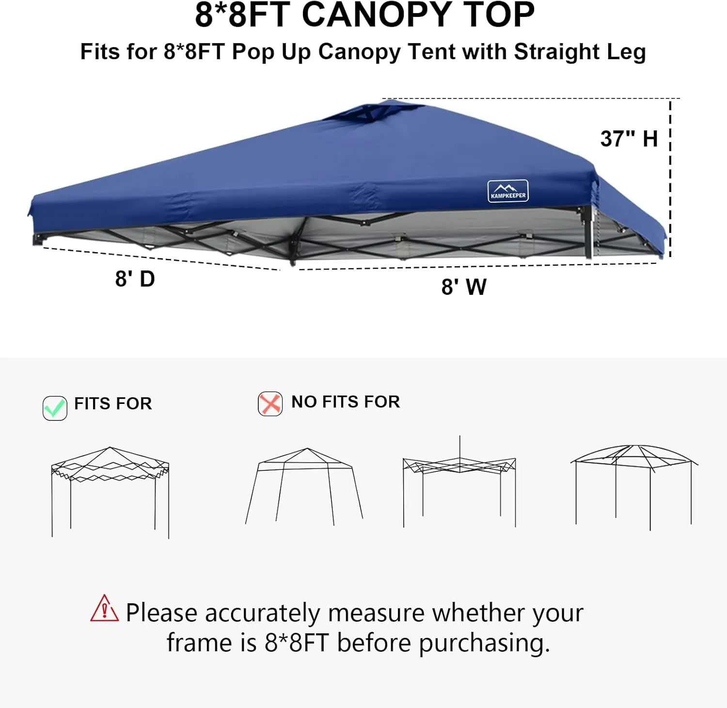 KAMPKEEPER 8x8 Replacement Top Pop Up Canopy Tent Top Cover Roof with Air Vent and Adjustable Elastic Strap, Polyester UV Waterproof for Outdoor Garden Patio Pavilion Sun Shade(Top Only) (Navy Blue)