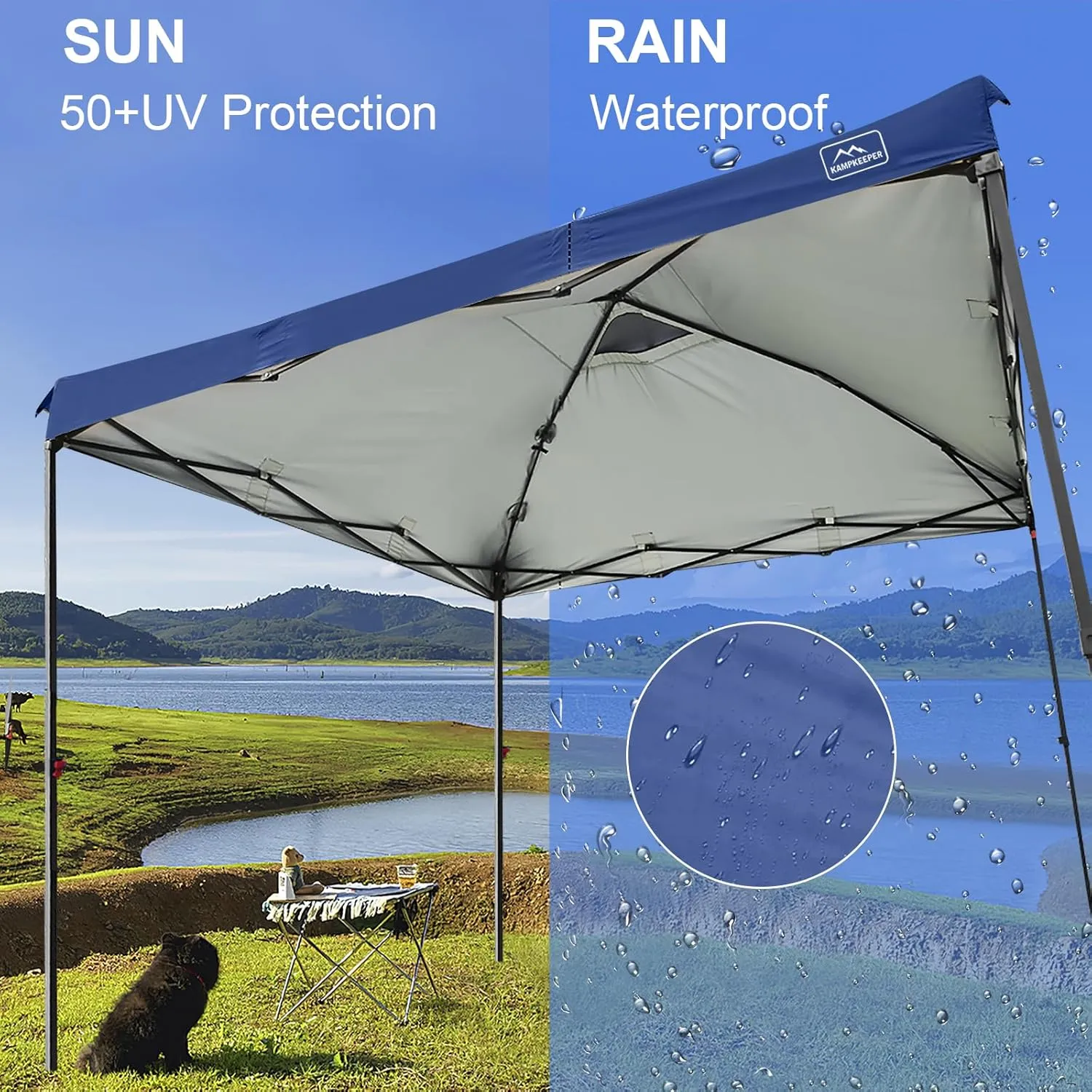 KAMPKEEPER 8x8 Replacement Top Pop Up Canopy Tent Top Cover Roof with Air Vent and Adjustable Elastic Strap, Polyester UV Waterproof for Outdoor Garden Patio Pavilion Sun Shade(Top Only) (Navy Blue)