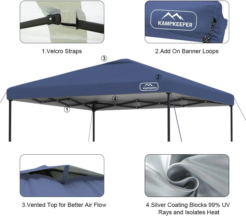 KAMPKEEPER 8x8 Replacement Top Pop Up Canopy Tent Top Cover Roof with Air Vent and Adjustable Elastic Strap, Polyester UV Waterproof for Outdoor Garden Patio Pavilion Sun Shade(Top Only) (Navy Blue)
