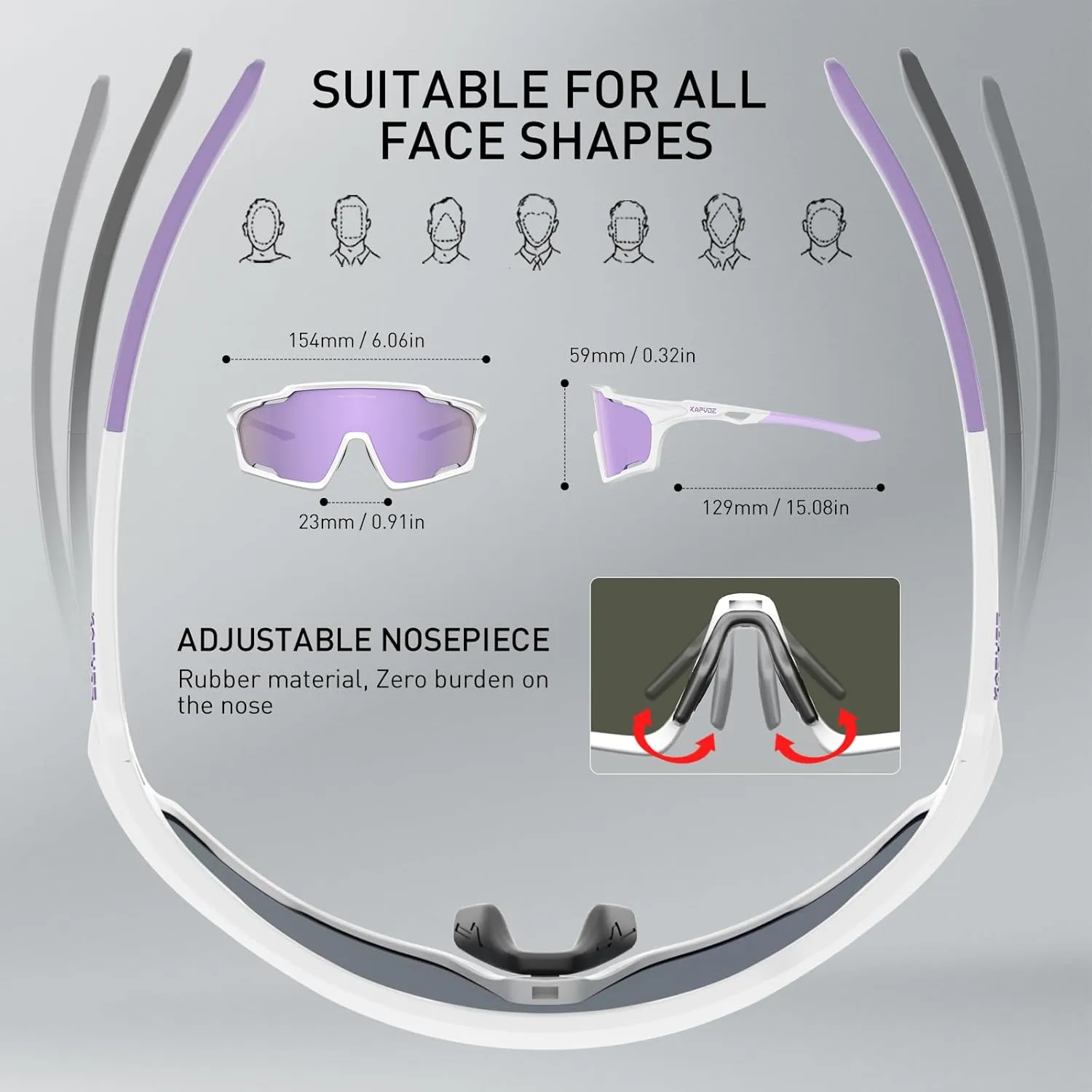 KAPVOE Cycling Glasses, PC Lens, Ventilation System, TR90 Frame, UV400 Protection, Men Women Sports Cycling Running K70
