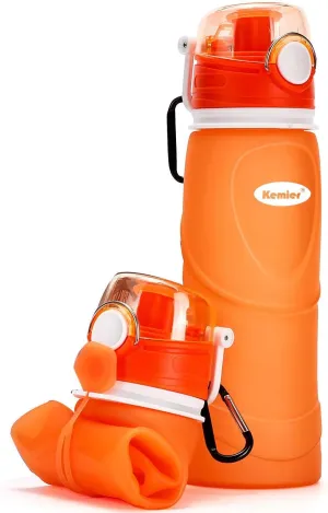 Kemier Collapsible Silicone Water Bottles-750ML,Medical Grade,BPA Free Travel Water Bottle Can Roll Up,26oz,Leak Proof Foldable Sports & Outdoor Water Bottles