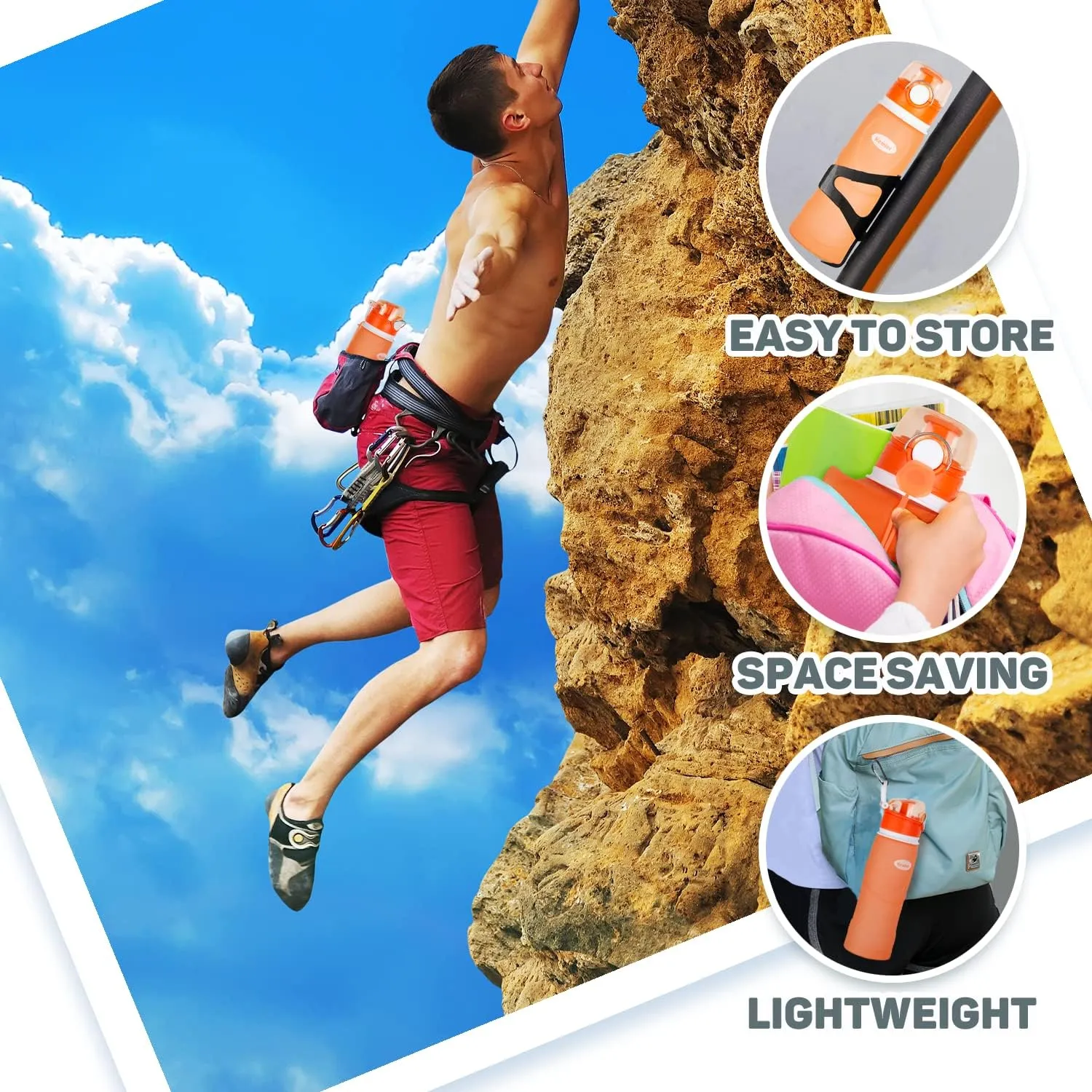 Kemier Collapsible Silicone Water Bottles-750ML,Medical Grade,BPA Free Travel Water Bottle Can Roll Up,26oz,Leak Proof Foldable Sports & Outdoor Water Bottles