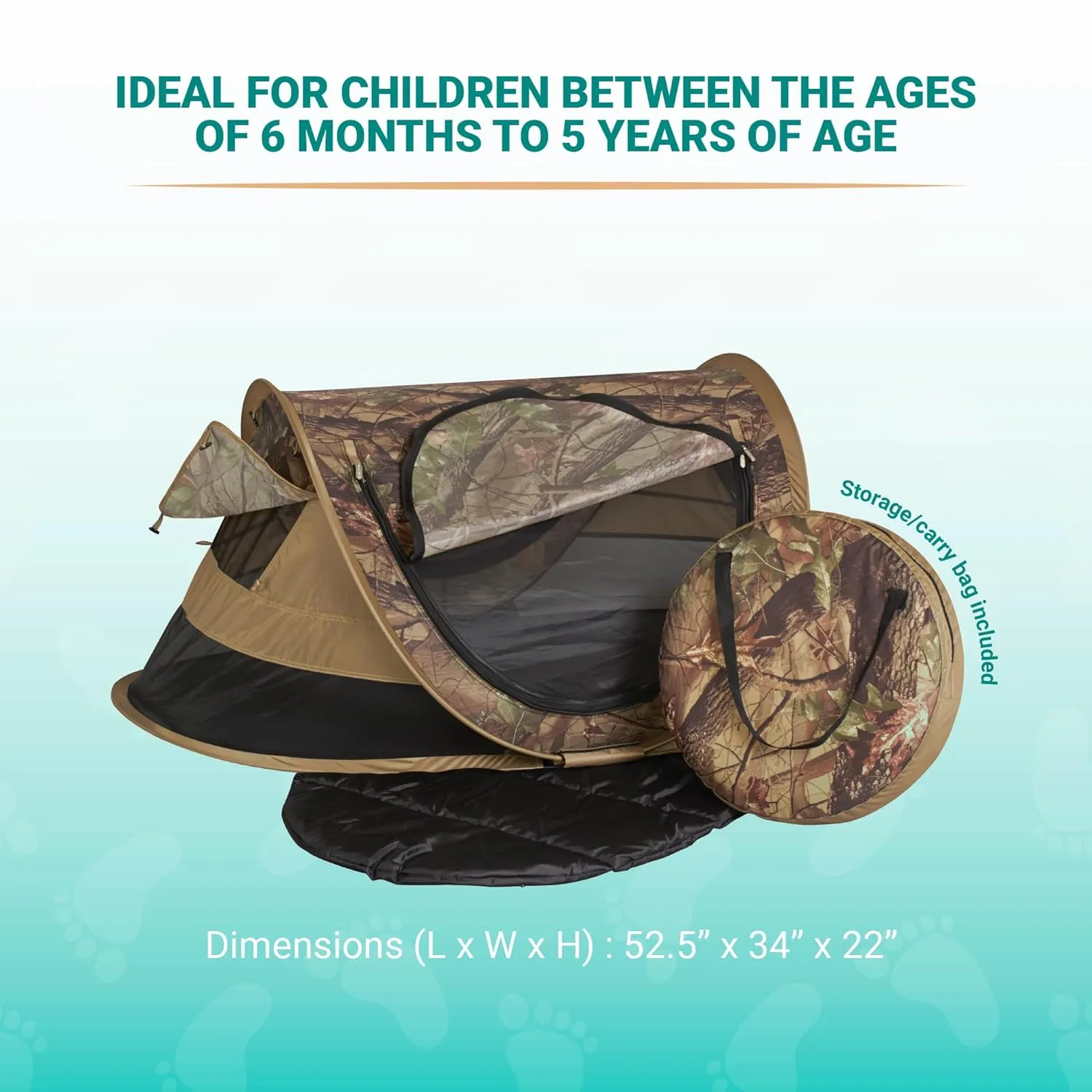KidCo - Peapod Plus Portable Mesh Baby Toddler Travel Tent & Storage Bag, Play Tent, Pack and Play, Extra Room, Ages 6 Months - 5 Years (Camouflage)