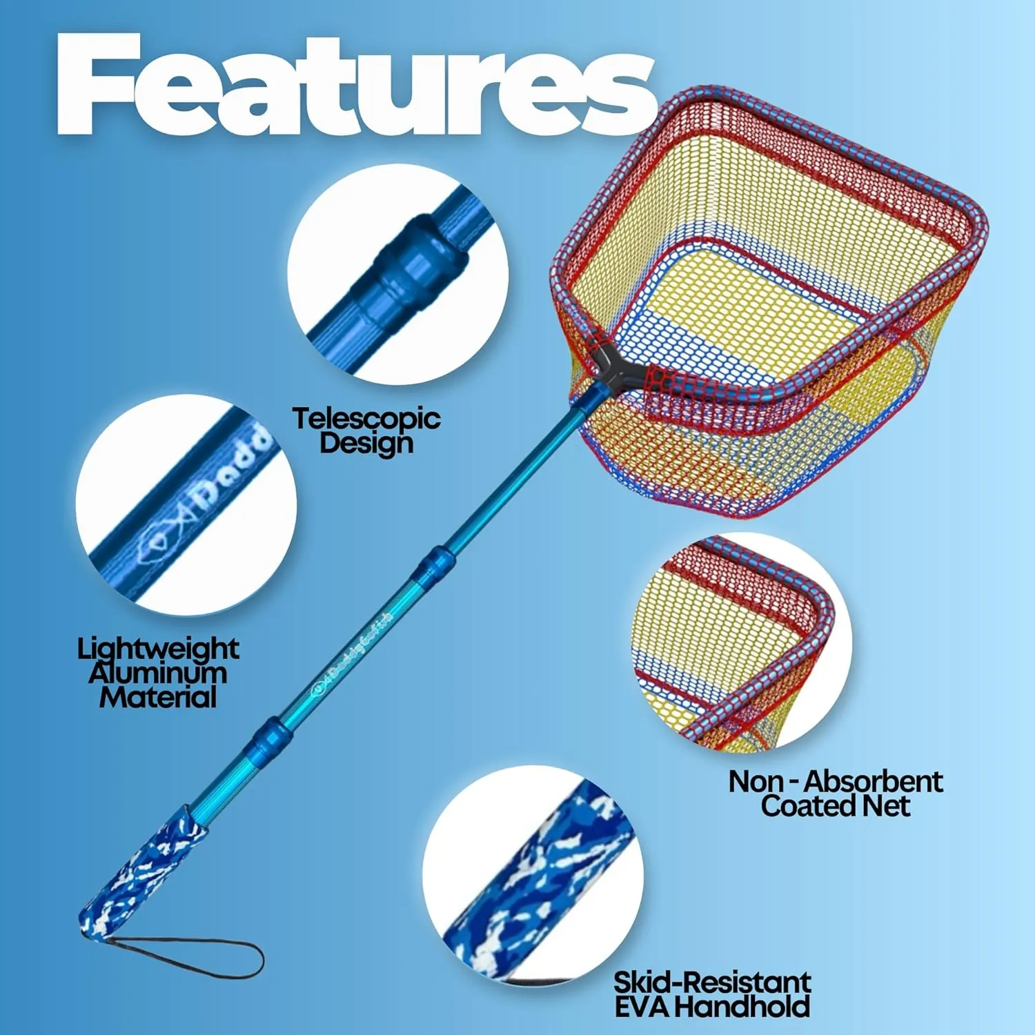 Kids Fishing Net - Extendable Telescopic Landing Net for Boy Girl Children Catching Small Fish Crab Shrimp Minnow Dragonfly Beach Pier Lake River Ocean