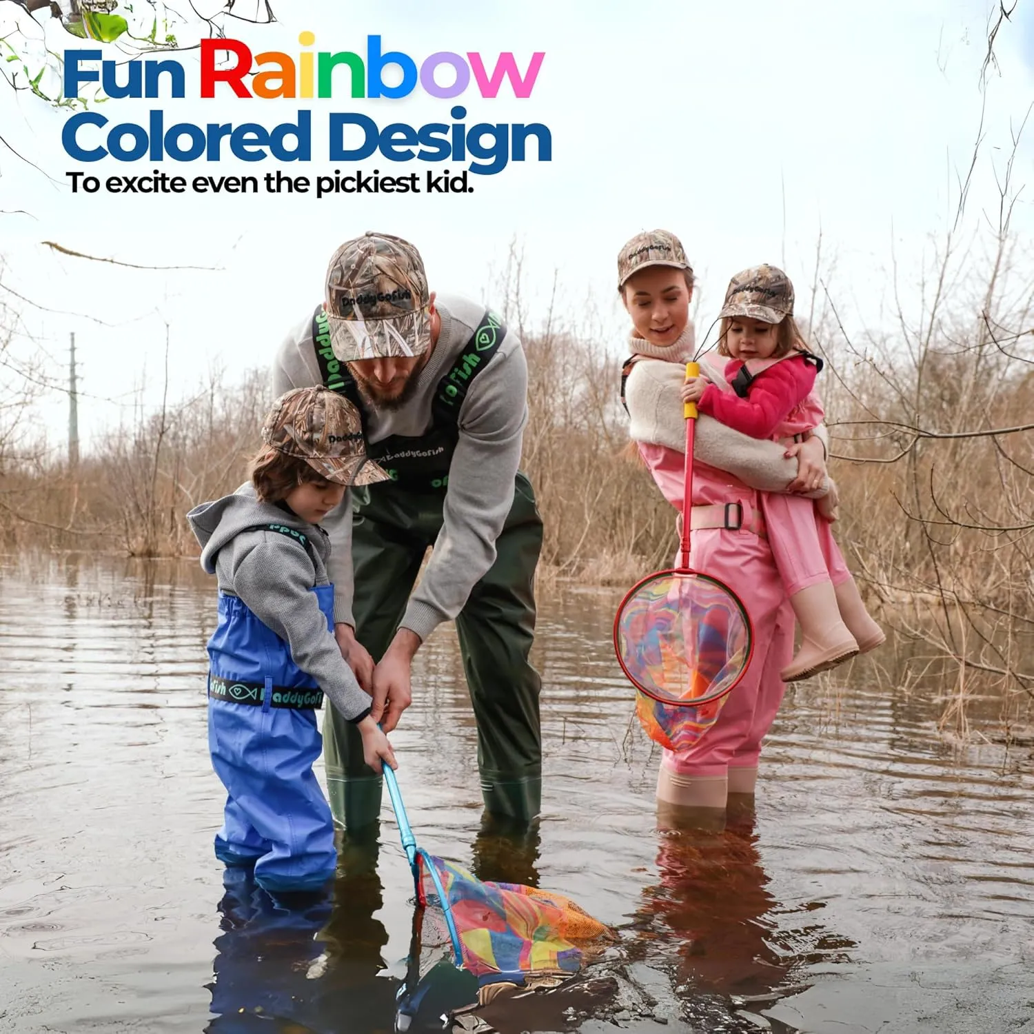 Kids Fishing Net - Extendable Telescopic Landing Net for Boy Girl Children Catching Small Fish Crab Shrimp Minnow Dragonfly Beach Pier Lake River Ocean
