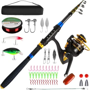 Kids Fishing Pole Set, Telescopic Fishing Rod and Reel Combo Kit for Boys Girls Youth, Kids Toys Gift with Spincast Fishing Reel, Fishing Tackles, Fishing Lures, Fishing Lines 【Ambidextrous】
