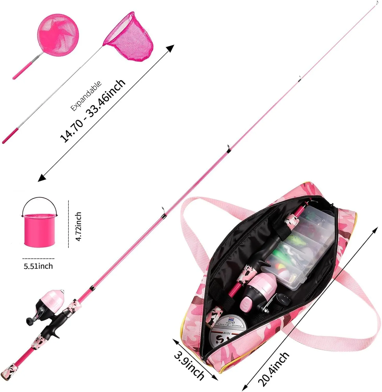 Kids Fishing Pole - Telescopic Fishing Rod and Reel Combo Kit - Fishing Gear, Fishing Lures, Carry On Bag, 70 Set Fully Fishing Equipment - for Boys, Girls, Youth