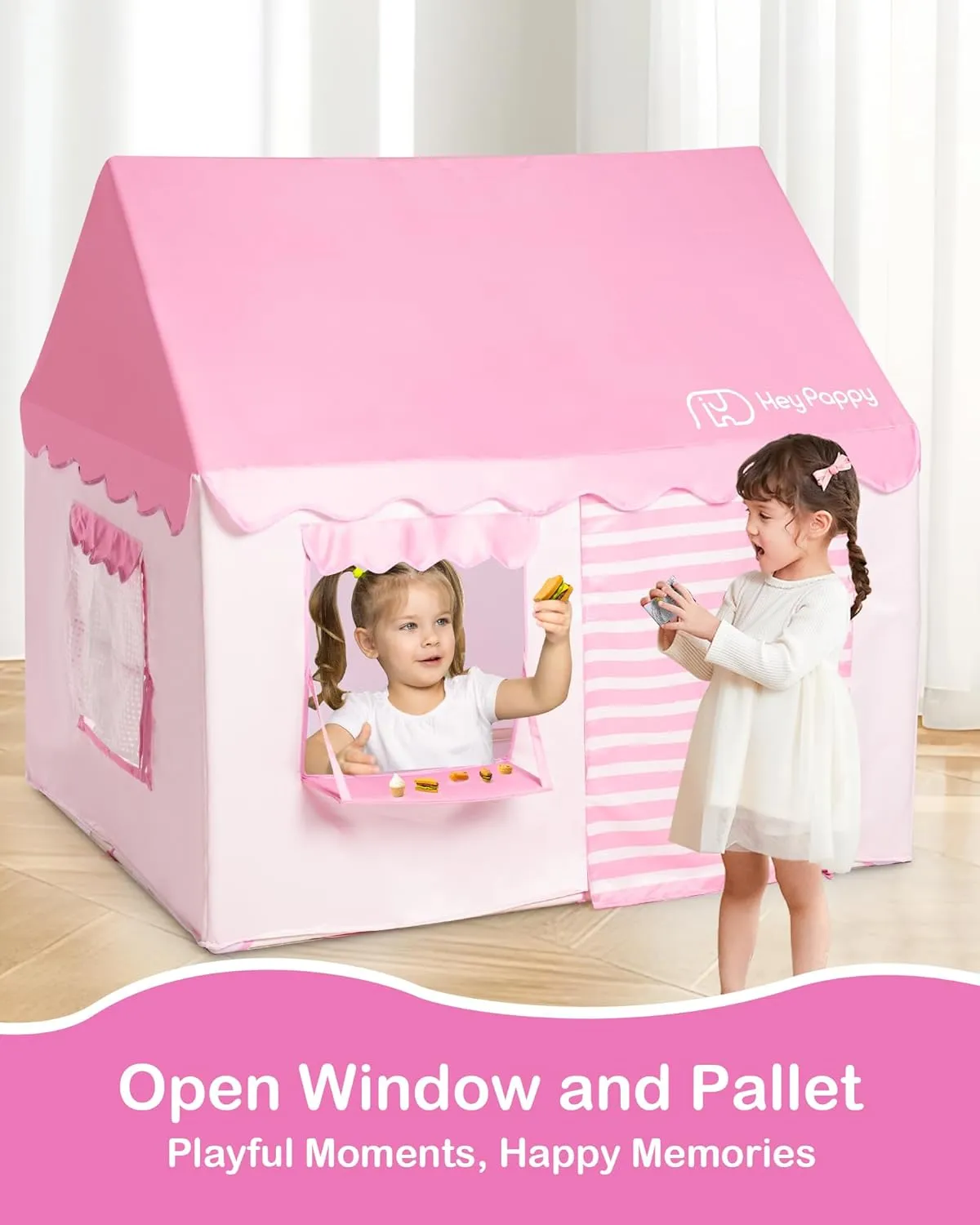 Kids Play Tent, Toddler Tent Playhouse for Kid Indoor & Outdoor, 48.5"x39.4"x48.5" Play Tents for Kid Toy House Gift with Window, Lights and Balloons, Pink