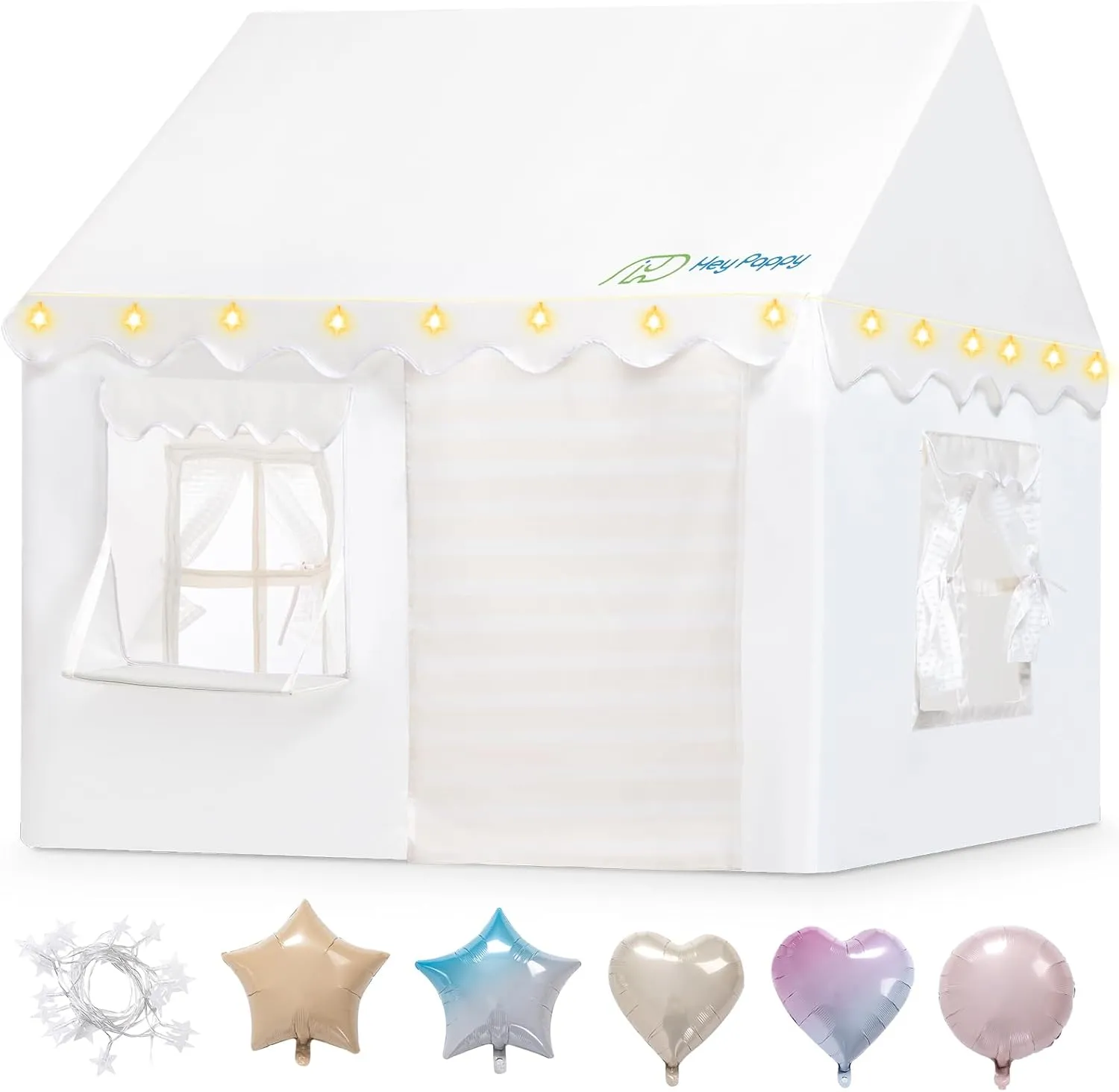 Kids Play Tent, Toddler Tent Playhouse for Kids Indoor & Outdoor, 48.5"x39.4"x48.5" Play Tents for Kid Toy House Gift with Window, Lights and Balloons, White