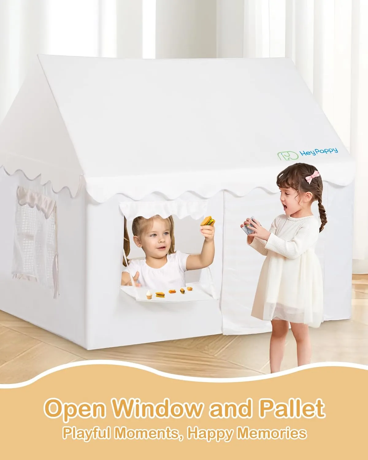 Kids Play Tent, Toddler Tent Playhouse for Kids Indoor & Outdoor, 48.5"x39.4"x48.5" Play Tents for Kid Toy House Gift with Window, Lights and Balloons, White