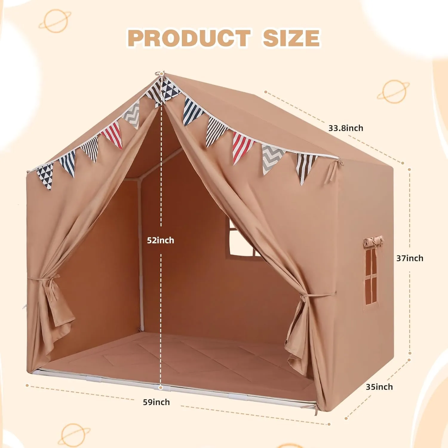 Kids Tent with Mat Playhouse for Kids Indoor Outdoor Play Tent for Toddlers 3 4 5 6 Year Olds(Brown)