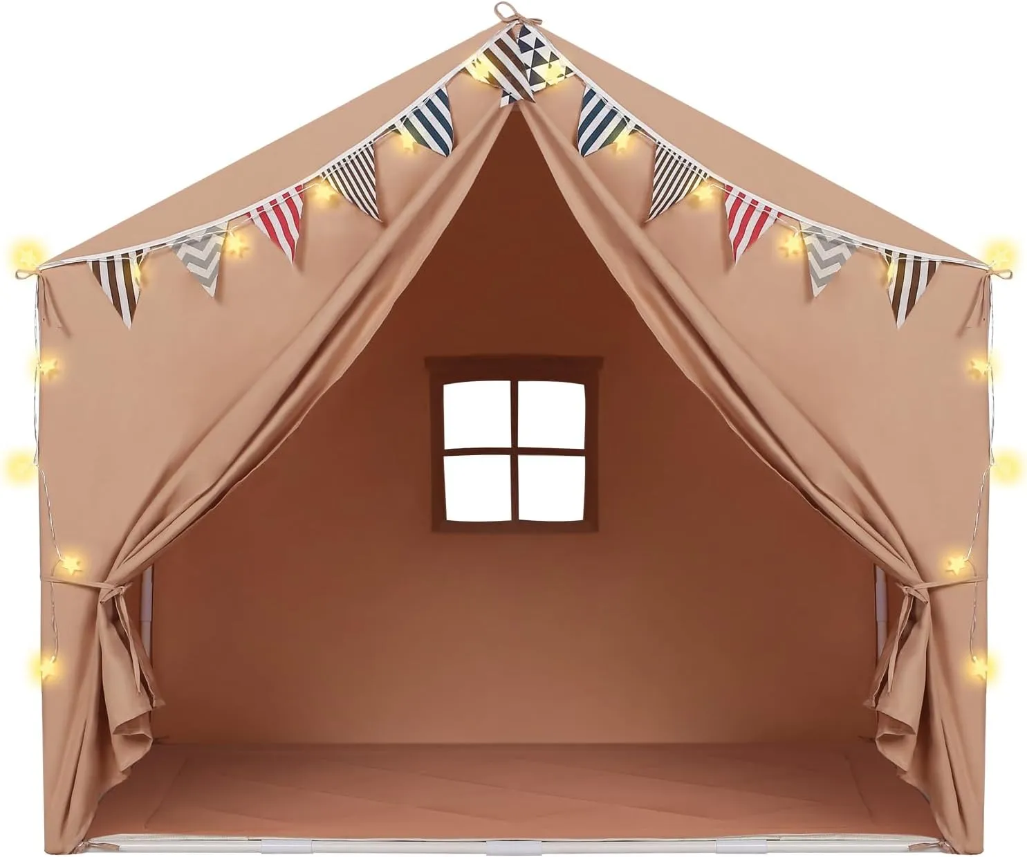 Kids Tent with Mat Playhouse for Kids Indoor Outdoor Play Tent for Toddlers 3 4 5 6 Year Olds(Brown)