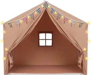 Kids Tent with Mat Playhouse for Kids Indoor Outdoor Play Tent for Toddlers 3 4 5 6 Year Olds(Brown)