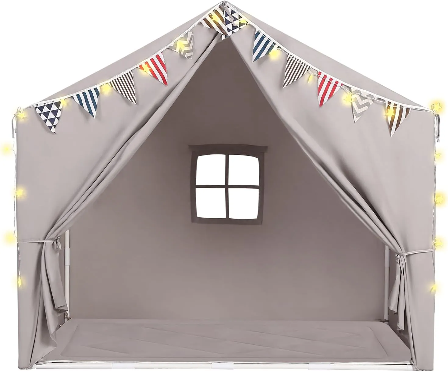Kids Tent with Padded Mat and Light Large Playhouse for Kids Indoor Outdoor Play Tent for Toddlers Grey