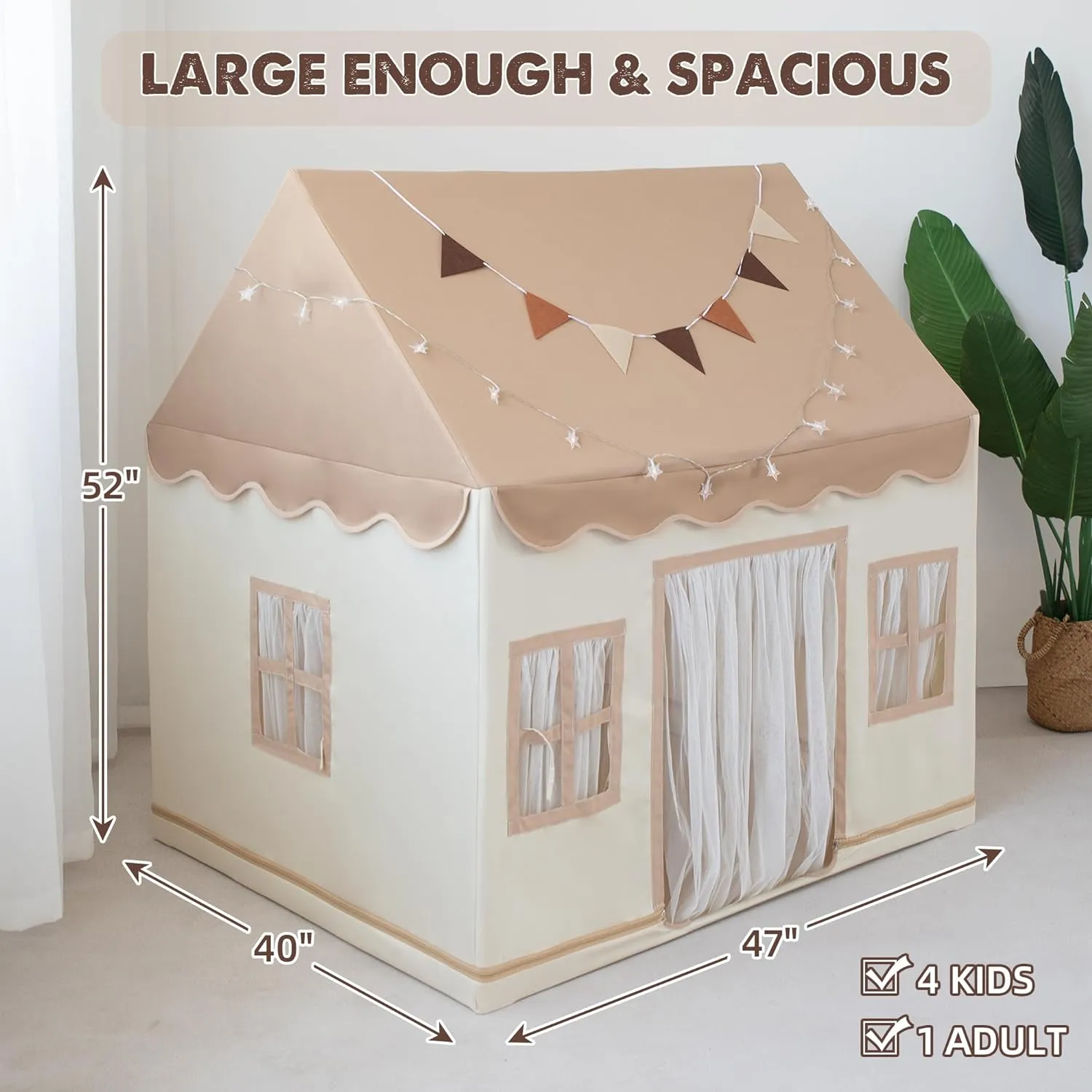 Kids Tent,Large Playhouse Indoor with Star Light Toddler,Play Tent for Kids,Toy House Gift 52"x47"x 40"(Coffee Cream)