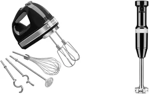 KitchenAid 9-Speed Digital Hand Mixer with Turbo Beater II Accessories and Pro Whisk - Onyx Black & Variable Speed Corded Hand Blender KHBV53, Onyx Black