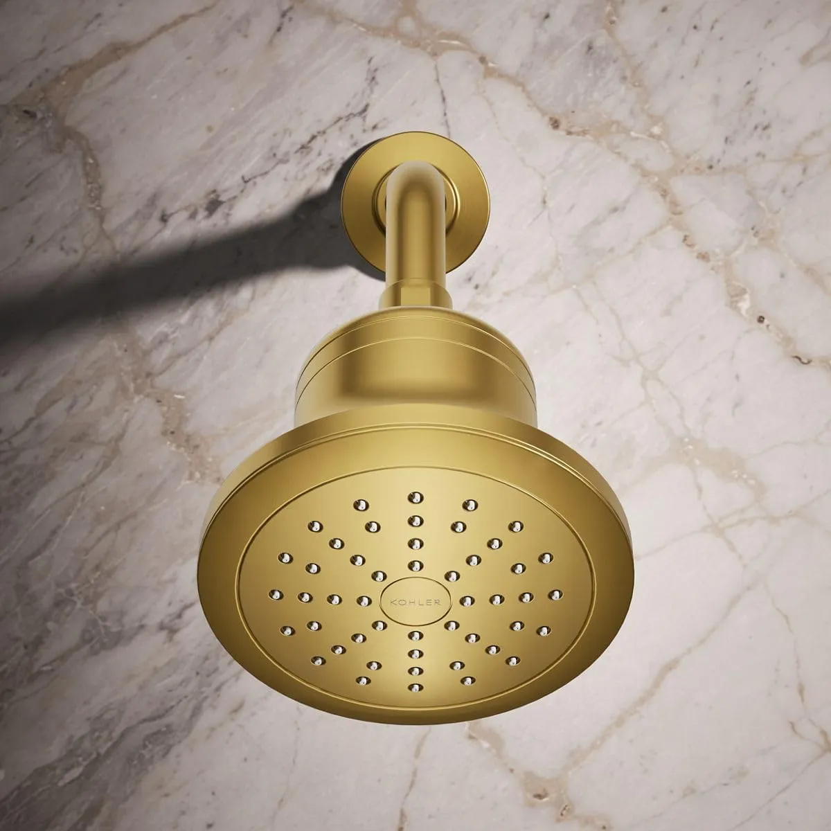 KOHLER K-33631-G-2MB Cinq Single-Function Filtered Shower Head, Round Fixed Showerhead with Filter for Hard Water, 1.75 gpm, Vibrant Brushed Moderne Brass