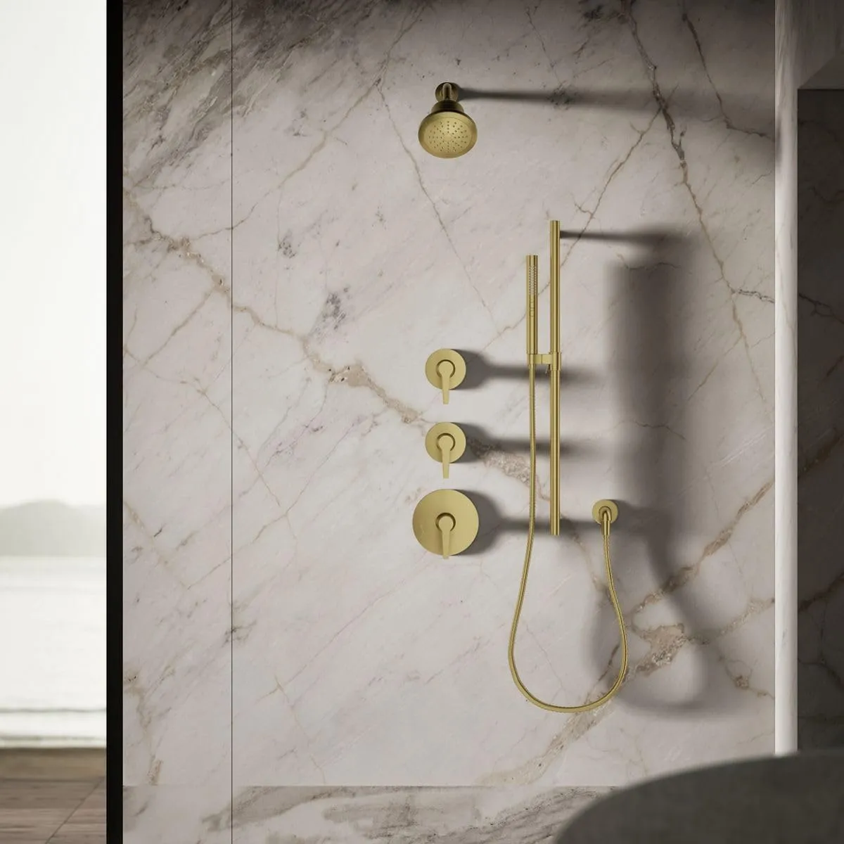 KOHLER K-33631-G-2MB Cinq Single-Function Filtered Shower Head, Round Fixed Showerhead with Filter for Hard Water, 1.75 gpm, Vibrant Brushed Moderne Brass