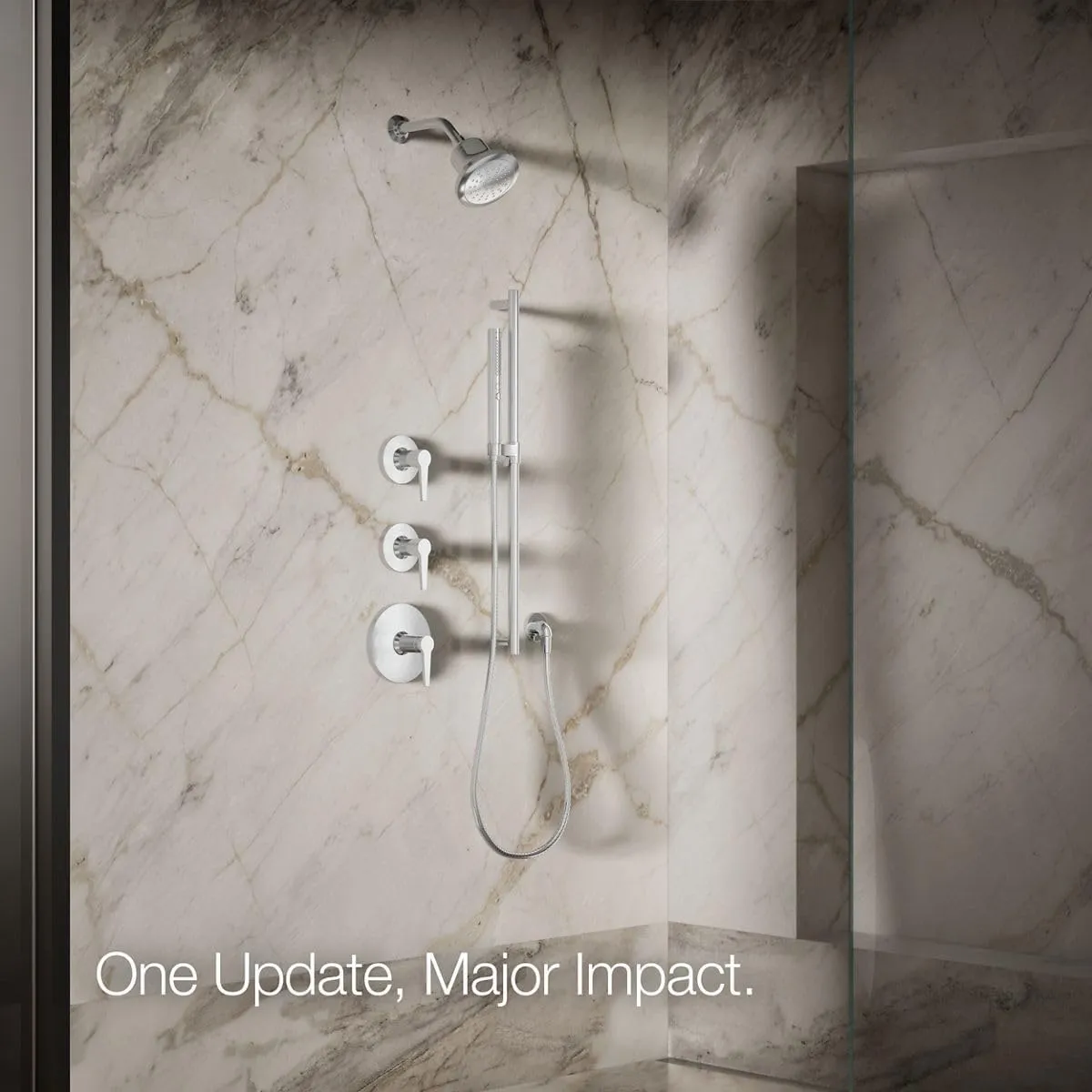 KOHLER K-33631-G-CP Cinq Single-Function Filtered Shower Head, Round Fixed Showerhead with Filter for Hard Water, 1.75 gpm, Polished Chrome