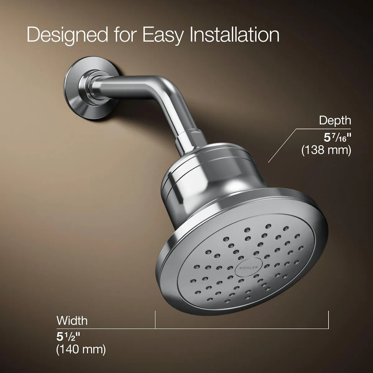 KOHLER K-33631-G-CP Cinq Single-Function Filtered Shower Head, Round Fixed Showerhead with Filter for Hard Water, 1.75 gpm, Polished Chrome